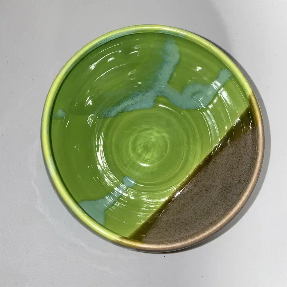 Hand Thrown Art Pottery Bowl Green Glaze Artist Signed 5.25